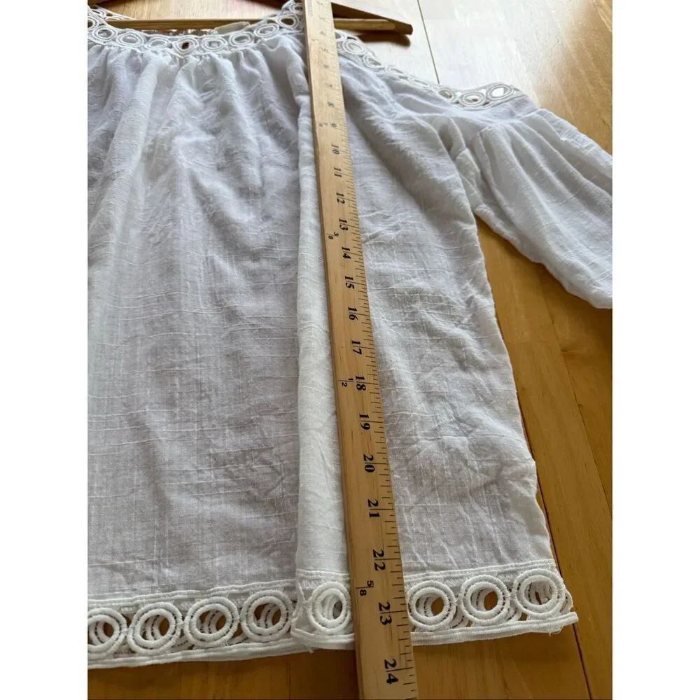 Miss Love White Boho Cold Shoulder Lace Trim Blouse Small - Picture 8 of 12